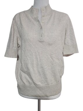 Everlane Cream Short-Sleeve Henley Sweater Top 100% Organic Cotton